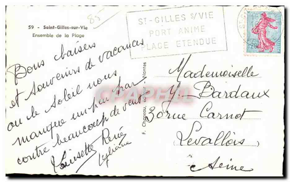 CPA Saint gilles sur vie ensemble de la plage — Verso