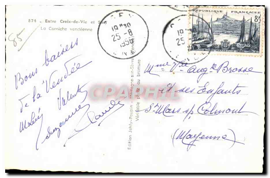 La Corniche vendéenne — Entre Croix-de-Vie et Sion — Édition Jelhy-Poupin — Verso