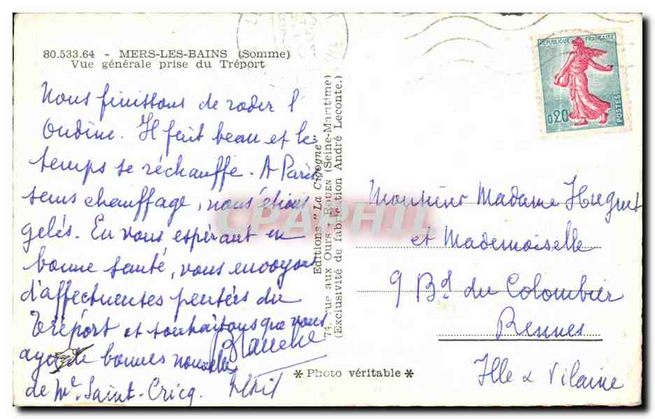 CPA Mers Les Bains Somme Vue generale prise du Treport — Verso