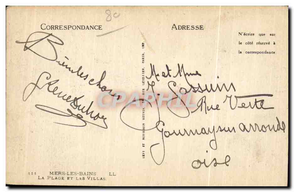 CPA Mers les Bains la Plage et les Villas — Verso