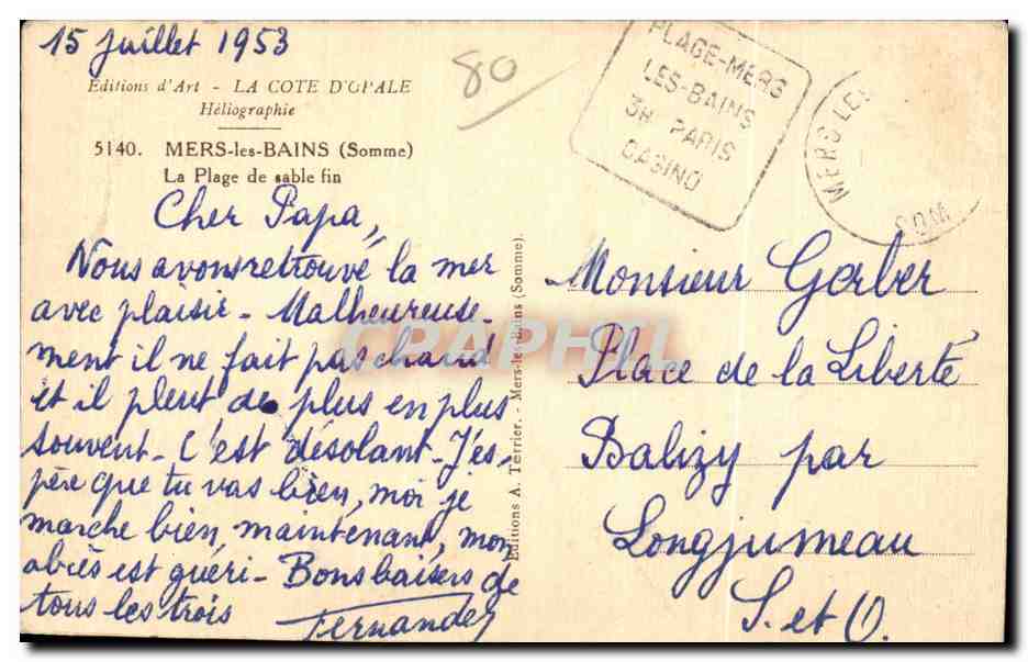 CPA Mers les Bains Somme la Plage de sable fin — Verso