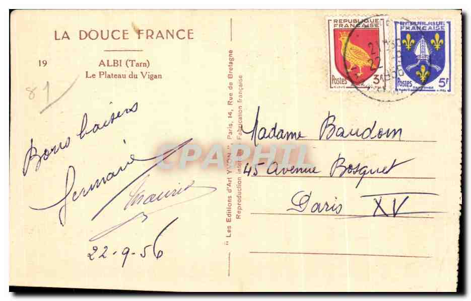 CPA La Douce France Albi Tarn Le Plateau du Vigan — Rückseite