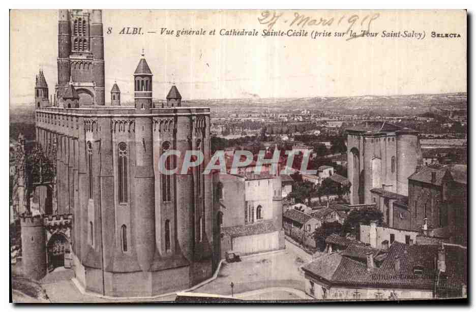 Albi — Vue générale et Cathédrale Sainte-Cécile (prise sur la Tour Saint-Salvy) — Selecta, n°8