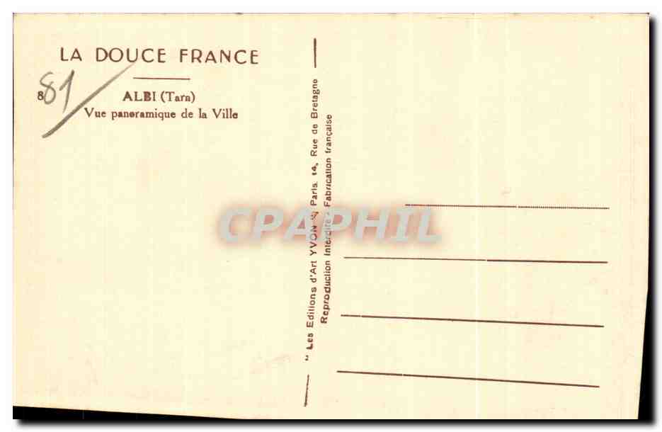 CPA La Douce France Albi Tarn Vue panoramique de la Ville — Rückseite