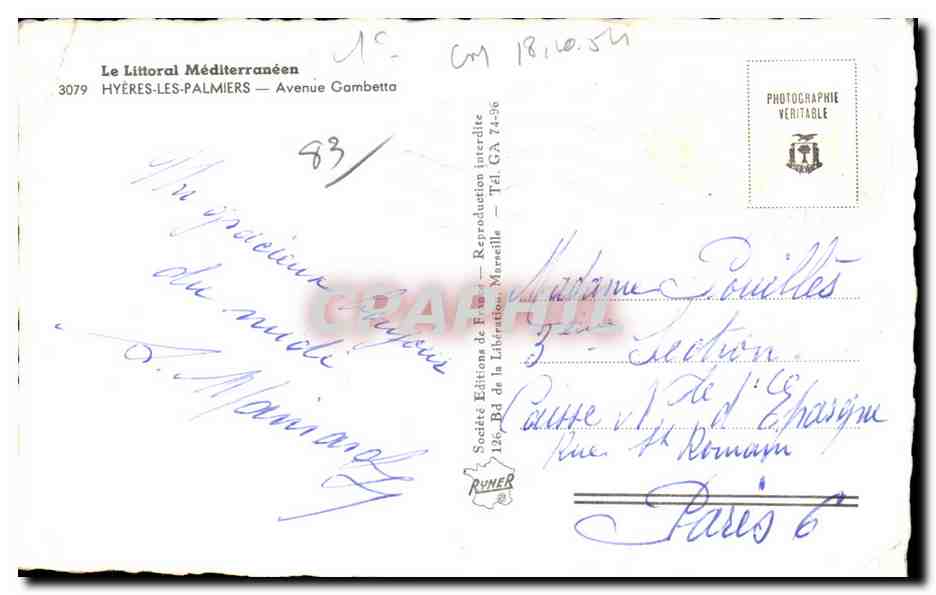 Hyères-les-Palmiers — Avenue Gambetta — Société Éditions de France — Achterkant