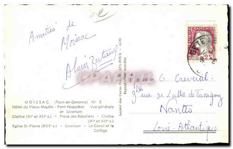 Moissac — vue panoramique et monuments — Société des Cartes Postales ARA-POUX - ALBI N° 3 — Reverso
