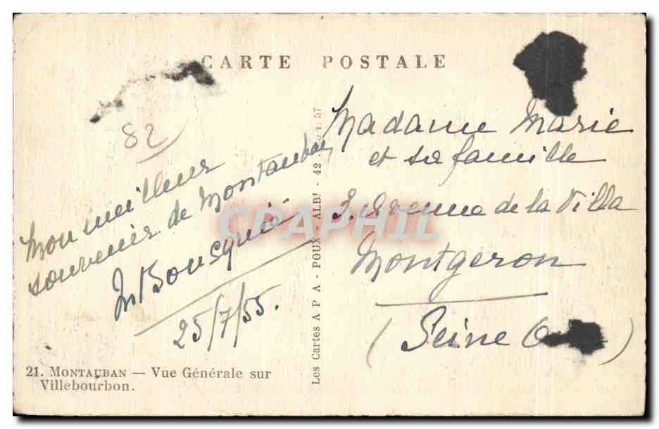 Montauban — Vue Générale sur Villebourbon — Les Cartes A P. A. POUX - 42 — Achterkant