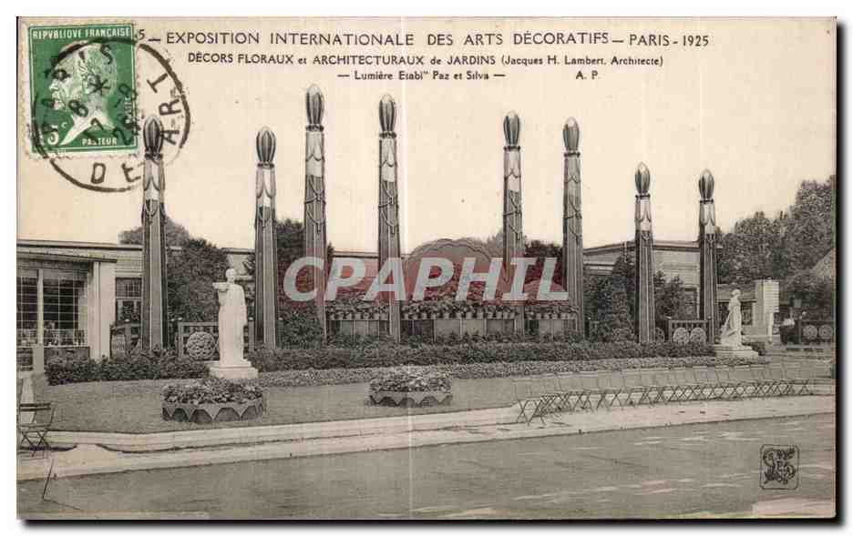 Exposición Internacional de Artes Decorativas — París — 1925 — Decorados florales y arquitectónicos de jardines (Jacques H. Lambert, Arquitecto) — Luz Éiabi y Silva