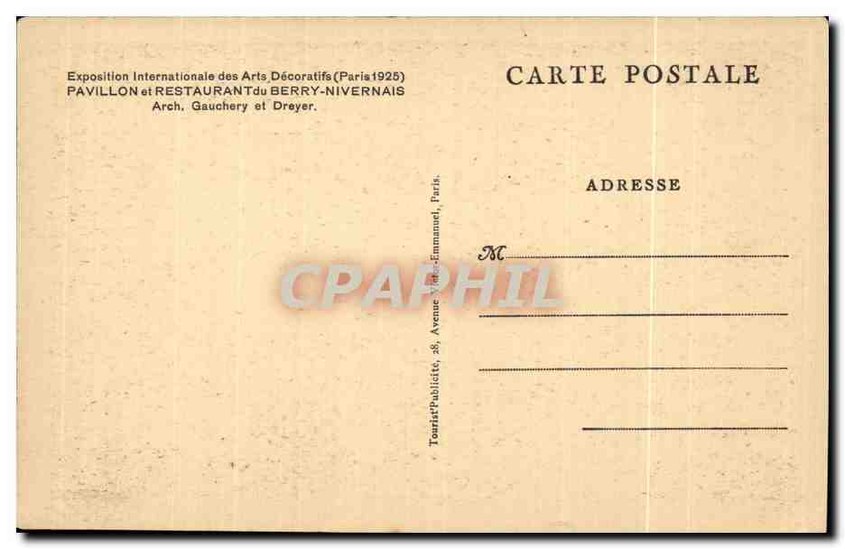 CPA Exposition Internationale des arts Decoratifs Paris 1925 Pavillon et Restaurant du berry nivernais — Rückseite