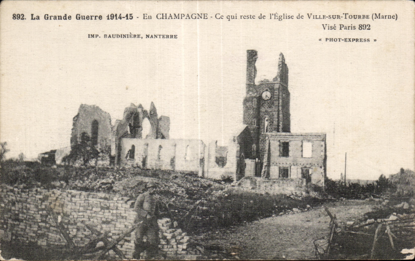 Ruines de l'église de Ville-sur-Tourbe (Marne) — Grande Guerre 1914-15 — IMP. BAUDINIÈRE, NANTERRE