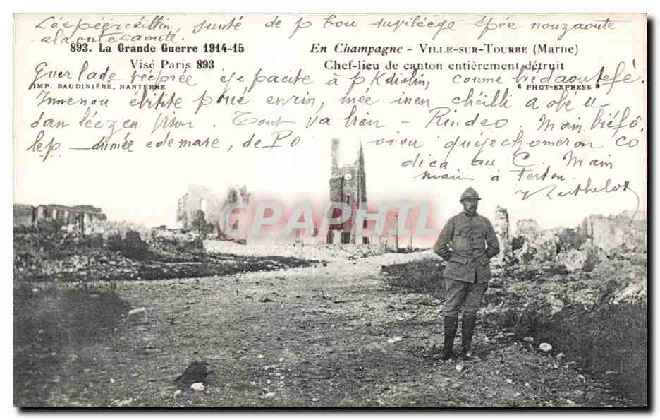 Ville-sur-Tourbe — Chef-lieu de canton entièrement détruit — Imp. Baudinière, NANTERRE