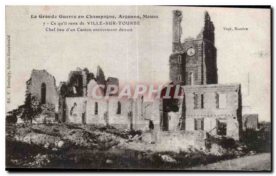 Ville-sur-Tourbe — Ruines après la Grande Guerre — Ed. P. Dealingly, Sainte-Menehould