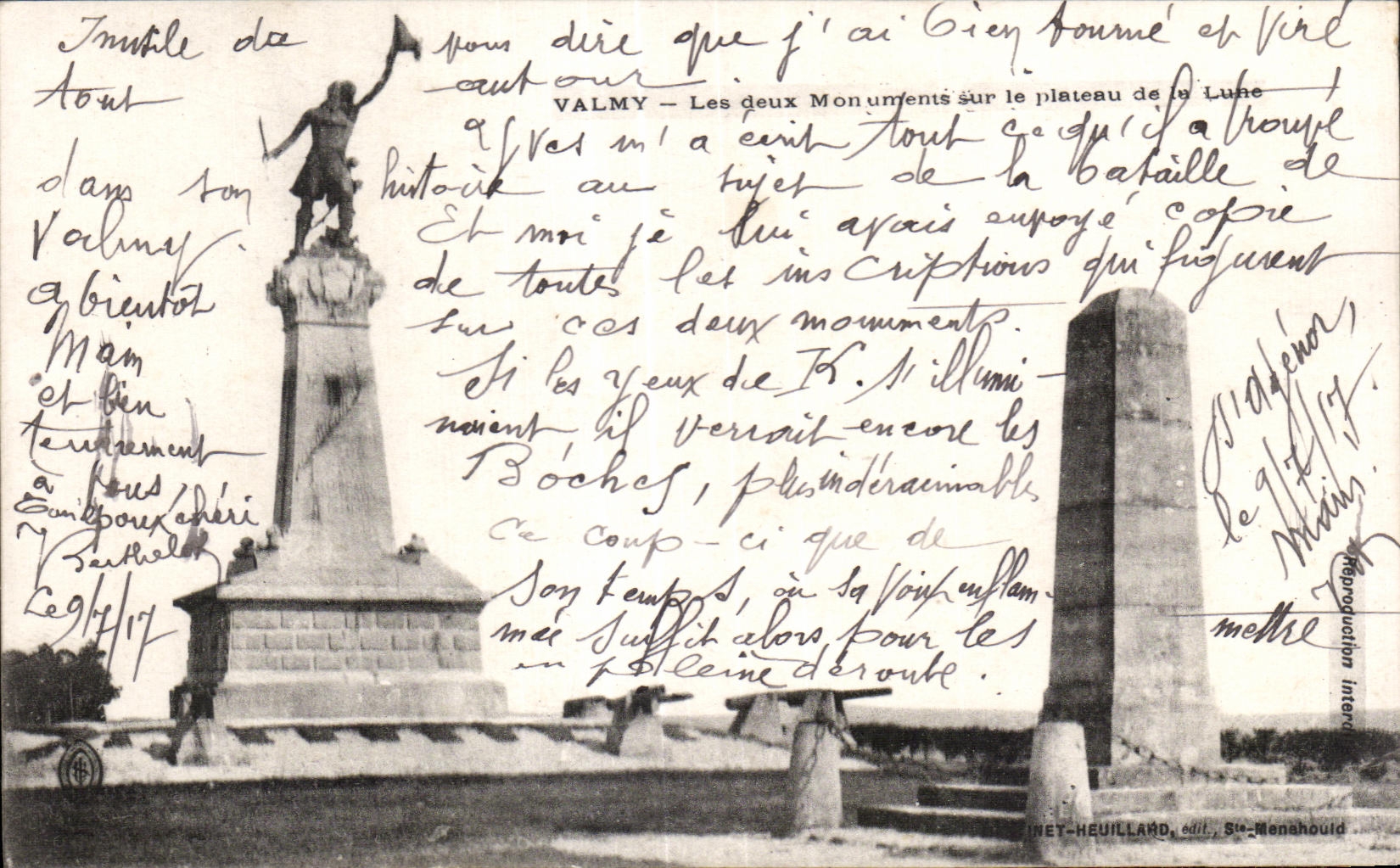 Valmy — Les deux monuments sur le plateau de la Lune — Reproduction interdite, éd. Siney-Heuillard, Ste-Menahould