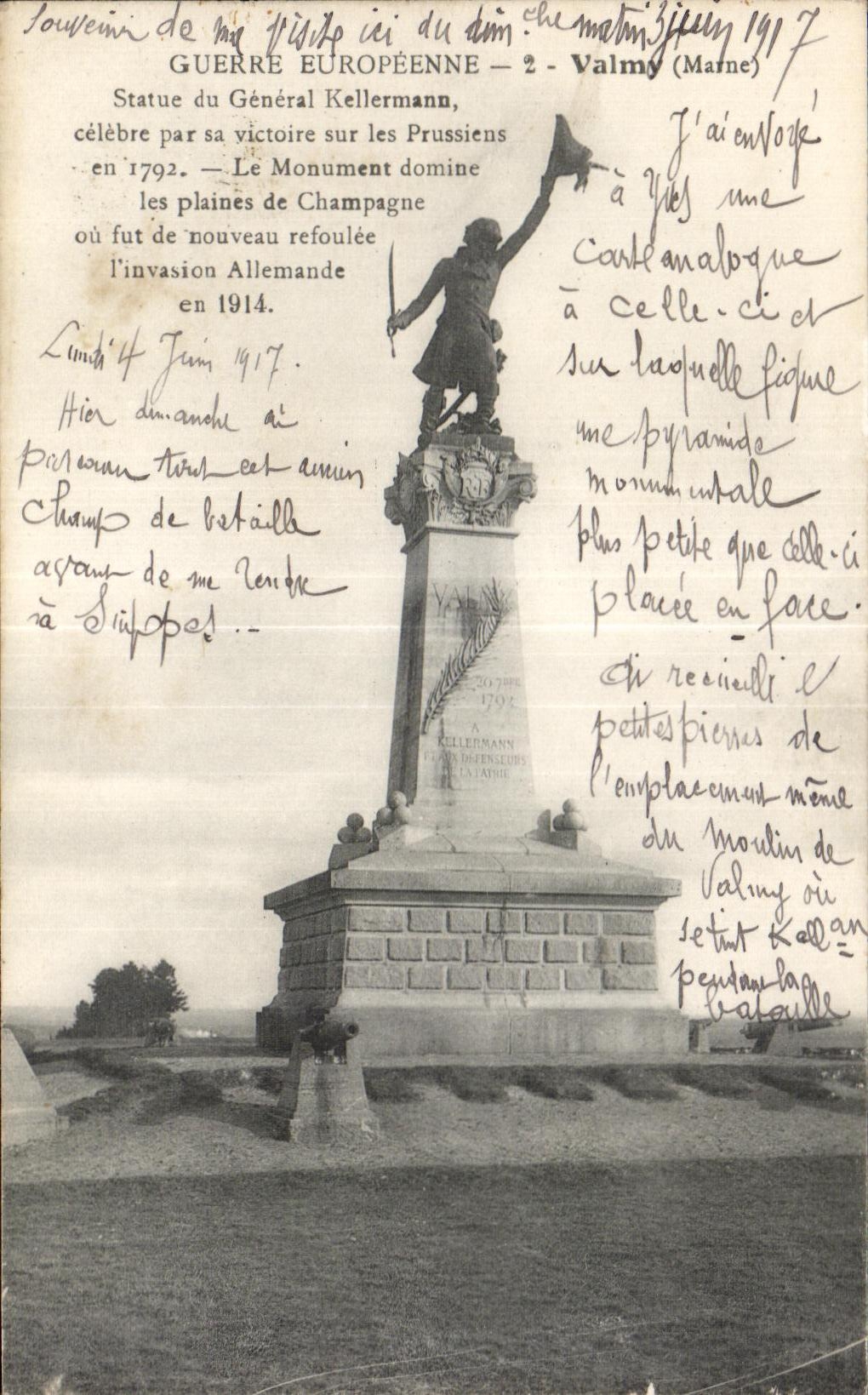 CPA Guerre Europeenne Valmy Marne Statue du General kellermann