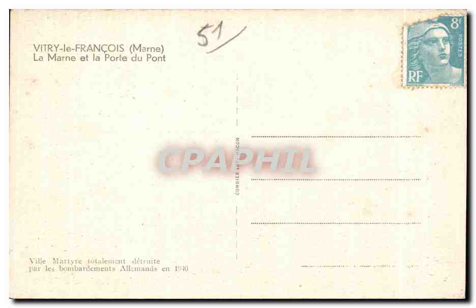CPA Vitry le Francoise Marne le Marne et la Porte du Pont — Verso