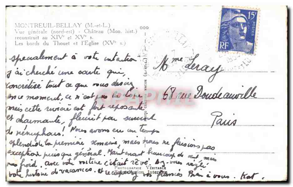 CPSM Montreuil Bellay M et L Vue Generale nord est Chateau — Rückseite