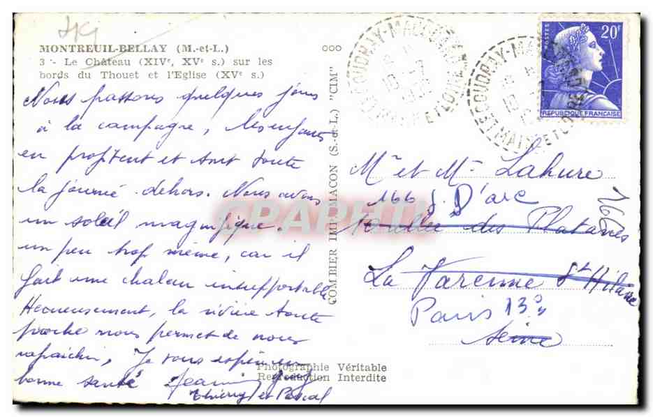 CPSM Montreuil Bellay M et L le Chateau — Rückseite