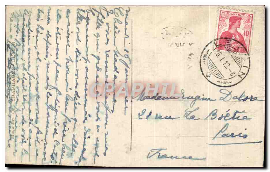 CPA Suisse Leysin Eglise cacholique et le Grand Hotel — Rückseite