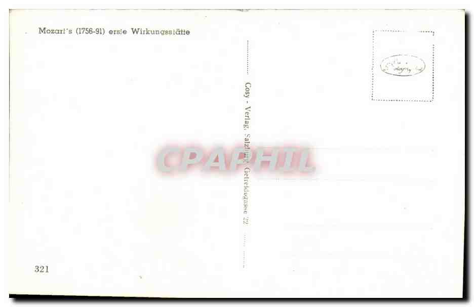 Salzbourg — Maison natale de Mozart — Cosy-Verlag, série 321 — Verso