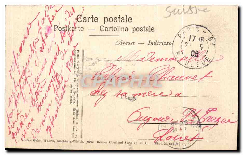 CPA Suisse Verlag Gebr Wehrll Kilehberg Zurich Folklore Costume — Verso