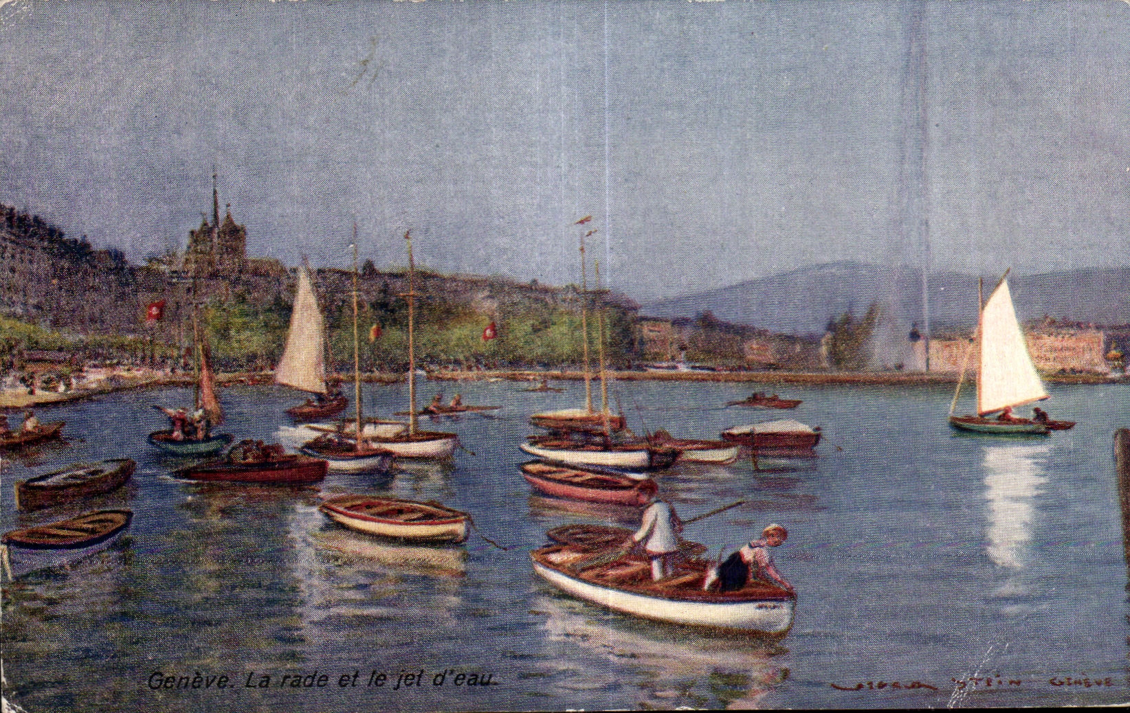 CPA Geneve La rade et le jet d eau
