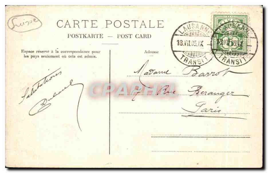 CPA Geneve Ile J J Rousseau et Pont des Bergues — Verso