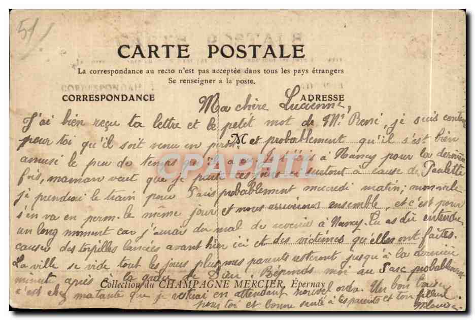 CPA Edite Pour Le Champagne Mercier Epernay Le roi Bois par Jordaens — Rückseite