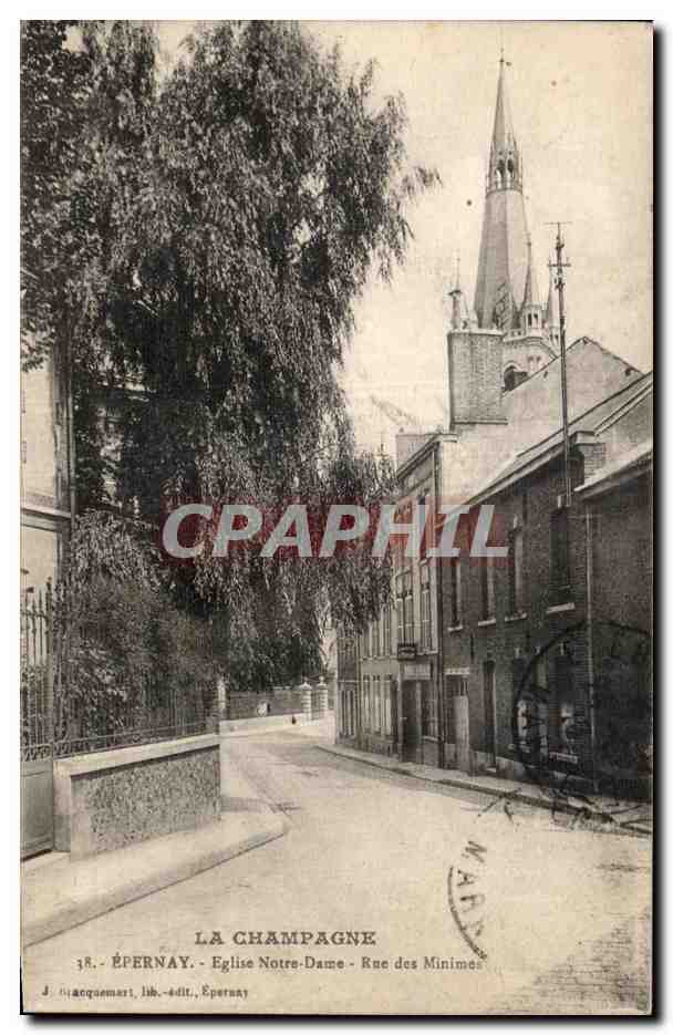 CPA La Champagne Epernay Eglise Notre dame Rue des Minimes