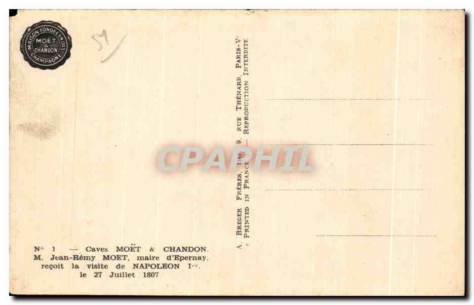 CPA Caves Moet   Chandon Jean remy Moet maire d Epernay Napoleon  — Rückseite