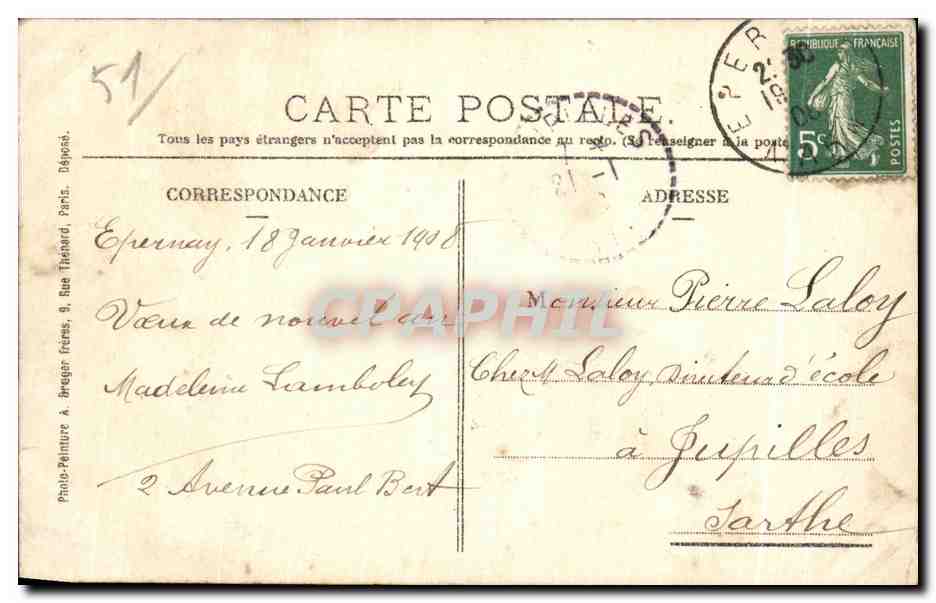 CPA Epernay Vue Generale de la Paroisse Saint Pierre Saint Paul — Rückseite