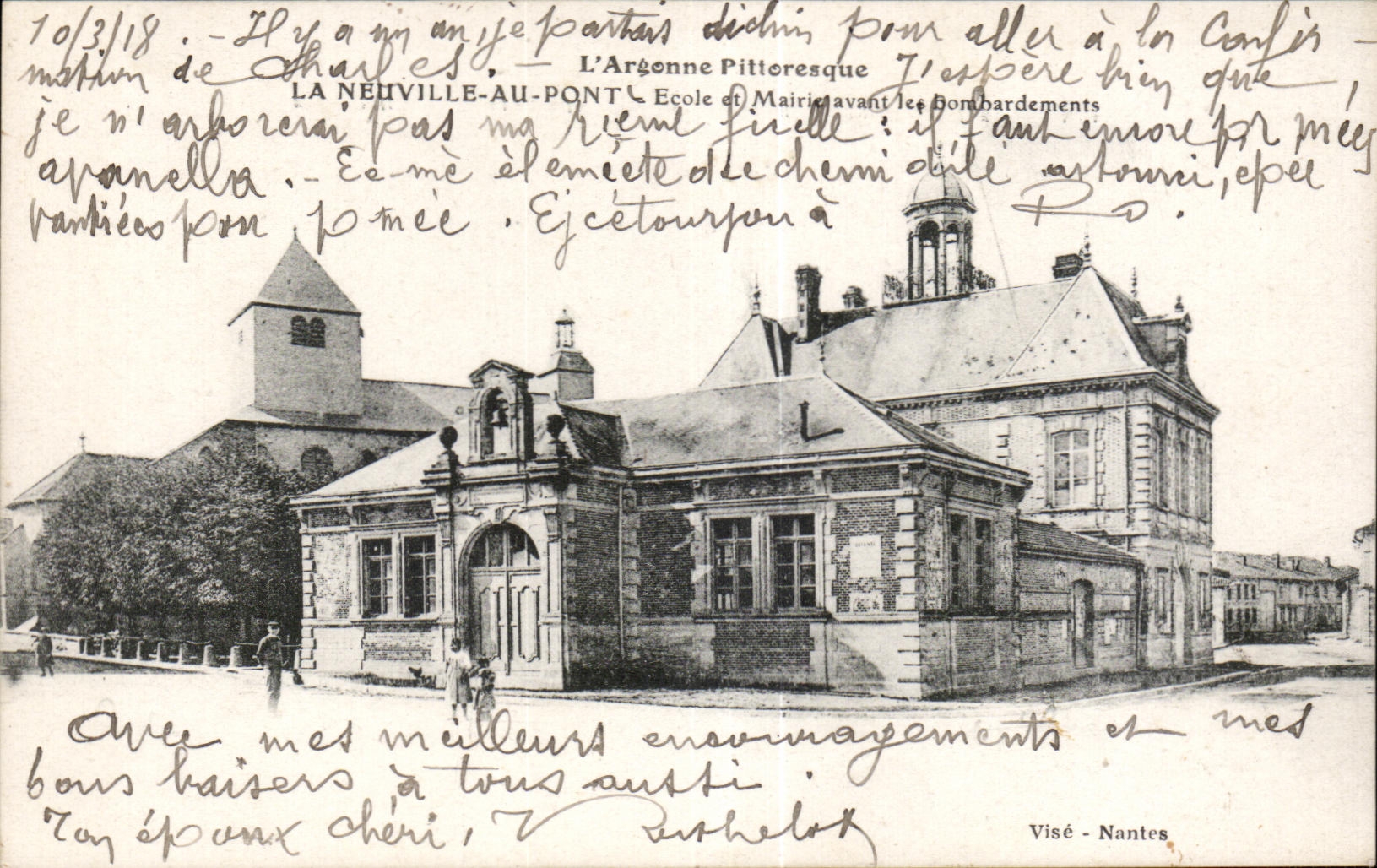 La Neuville-au-Pont — École et Mairie avant les bombardements — Visé - Nantes