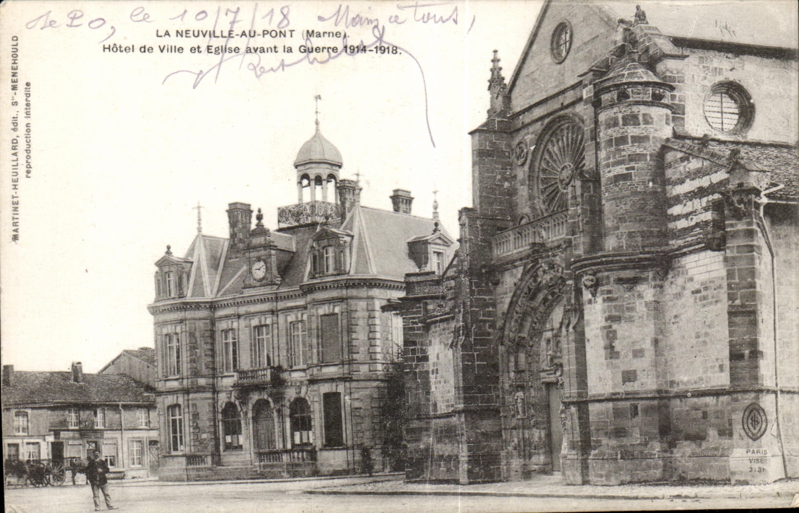 CPA La Neuville au Pont (Marne) Hotel de Ville et Eglise avant la Guerre 