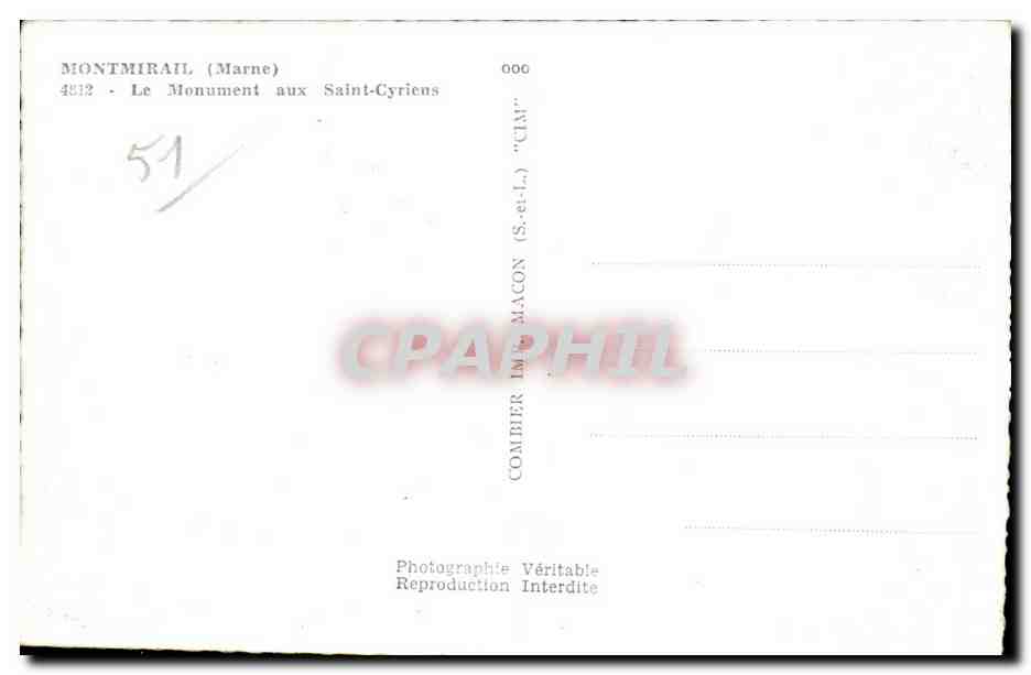 CPA Montmirail (Marne) Le Monument aux Saint Cyriens Saint Cyr Militaria  — Back