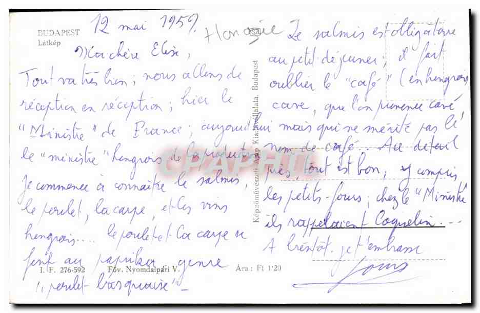 CPA Hungary Budapest Latkep Hongrie  — Verso