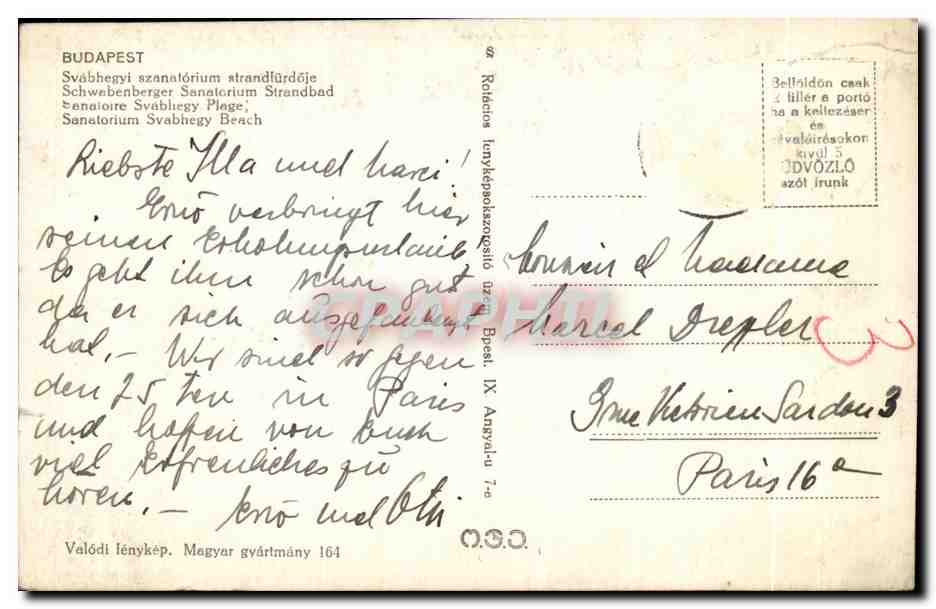 Budapest - Svábhegyi Sanatórium Strandfürdője — éditeur Valódi Lénykép, n° 164 — Back