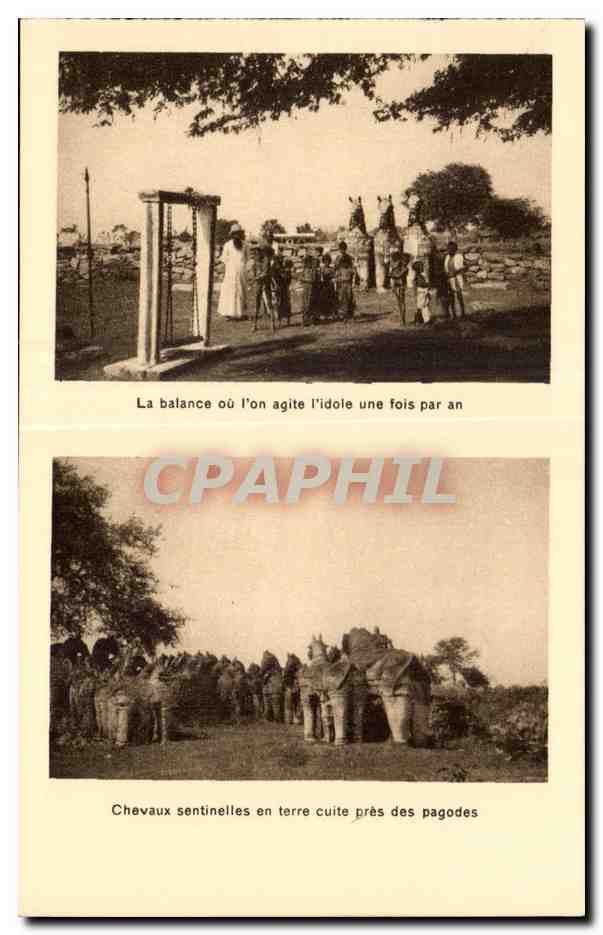 CPA Inde india Missions etrangeres Eveche de Salem Chevaux Sentinelles en terre Cuite pres des pagodes cheval horse
