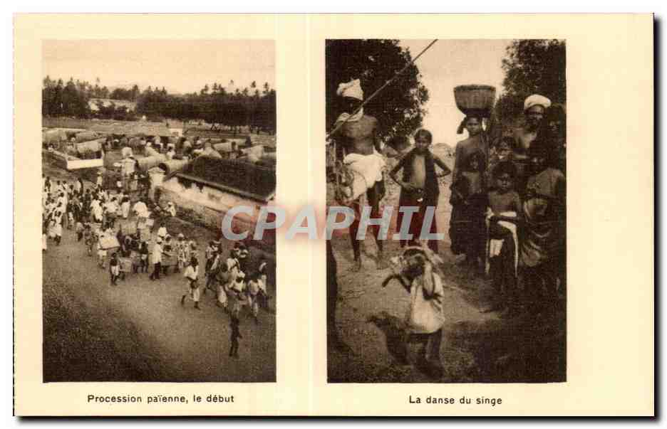 CPA Inde india Missions etrangeres Eveche de Salem Procession Paienne le debut La danse du Singe