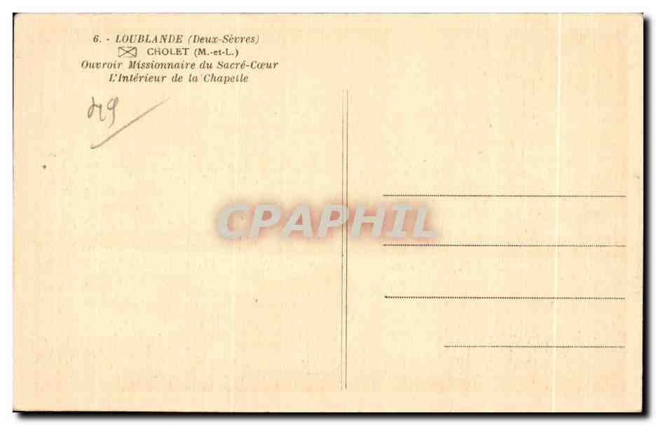 CPA Cholet Loublande (Deux seeres) ouvroir Missionnaire du Sacee Coeur L Interieur mde la Chapeile — Rückseite