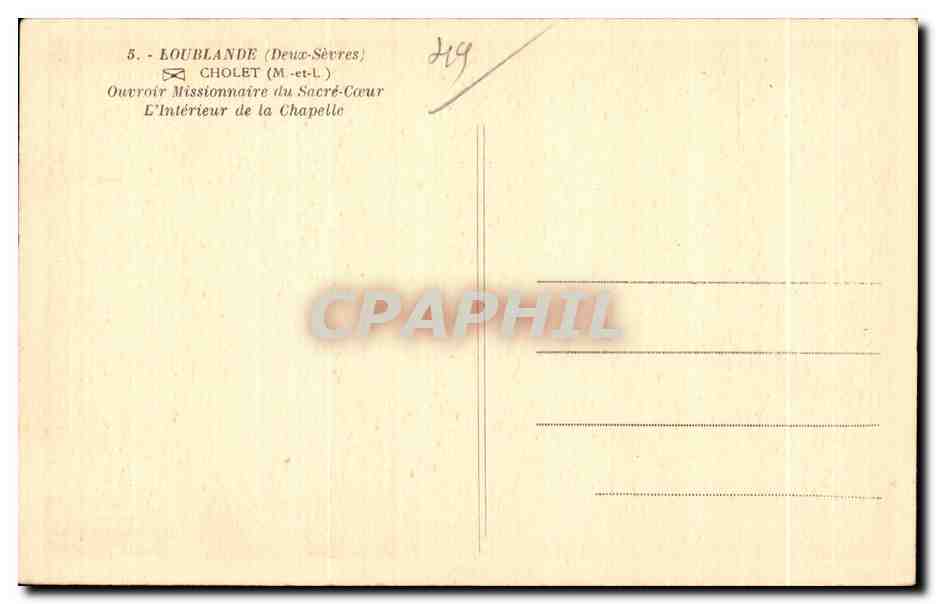 CPA Loublande (Deux-Sevres) Cholet Ouvroir Missionnaire du Sacre  — Rückseite