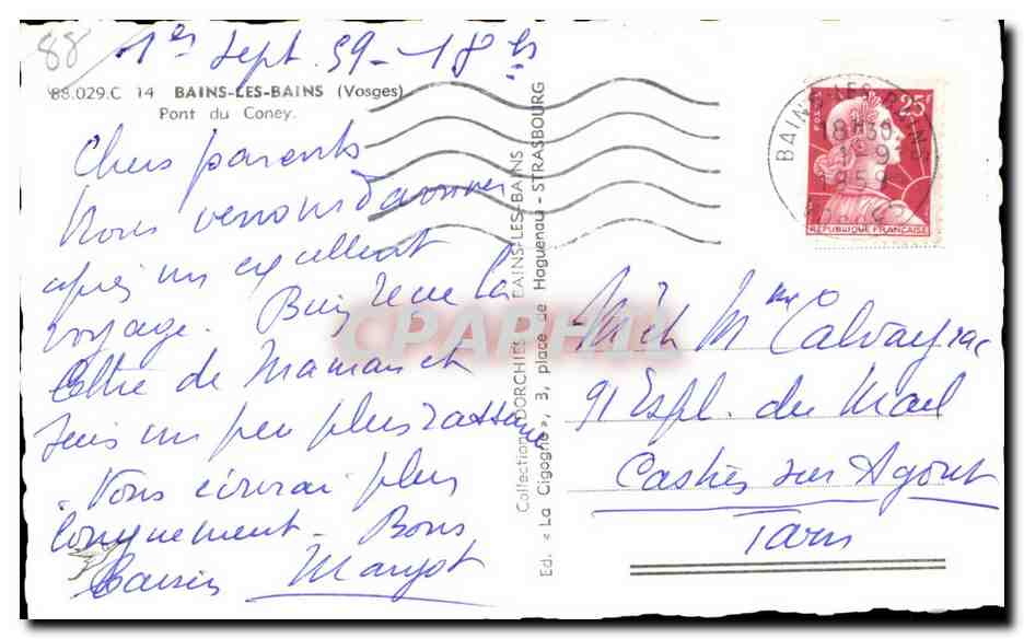 CPASM Bains Les Bains (Vosges) — Rückseite