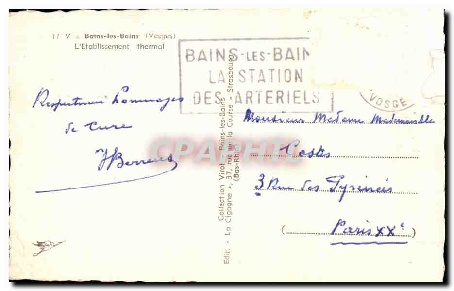 CPA Bains Les Bains (Vosges) L Etablissement thermal — Rückseite