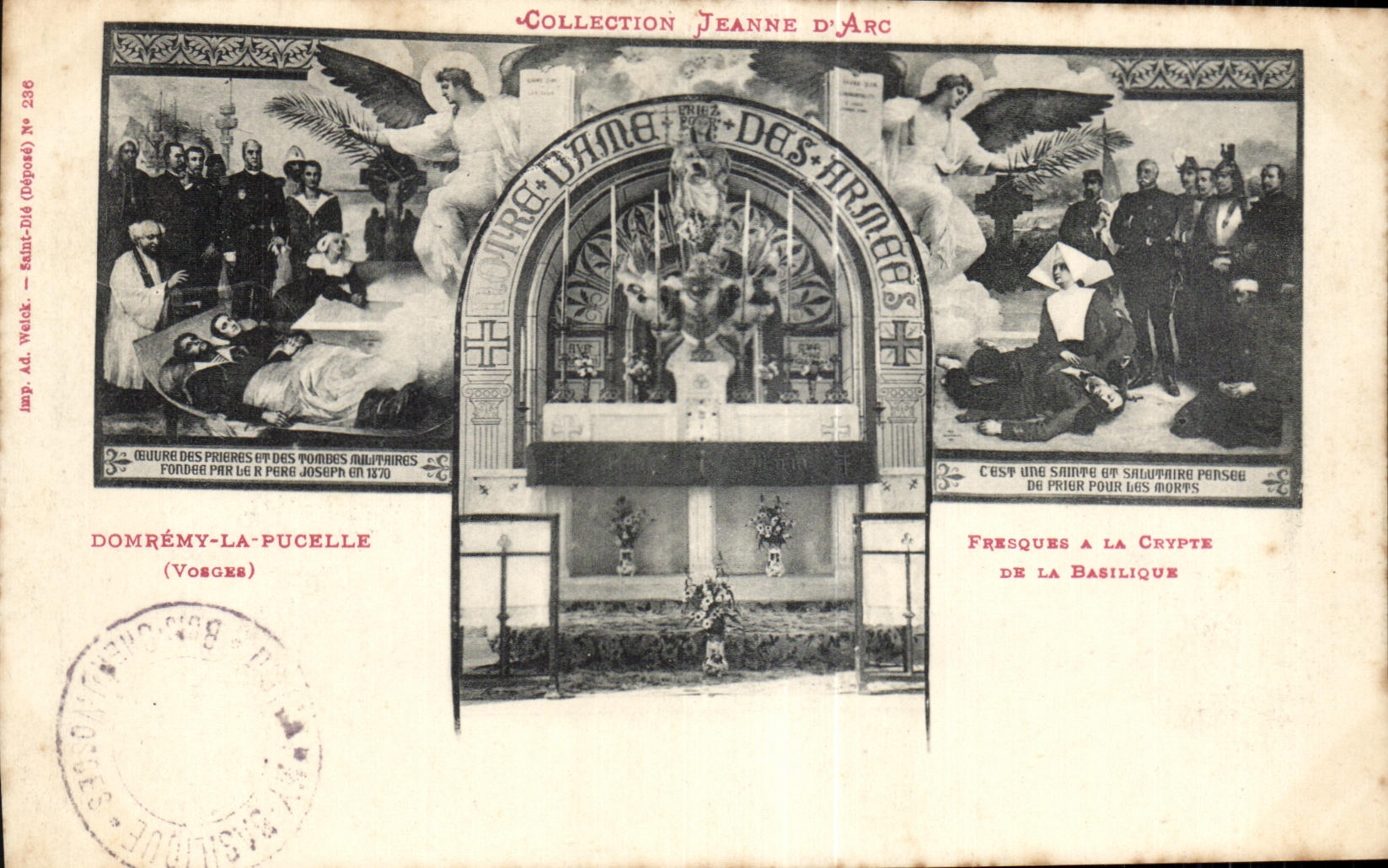 Domméry-la-Pucelle — Crypte de la basilique avec fresques — Collection Jeanne d'Arc, imp. A.D. Weick, N° 236
