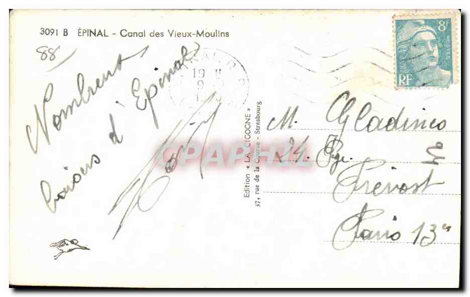 CPA Epinal Canal des Vieux Moulins — Rückseite