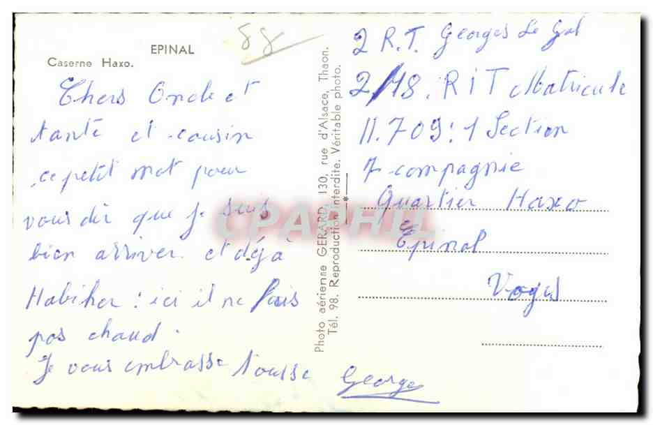 CPA Epinal Caserne Haxo Militaria — Reverso