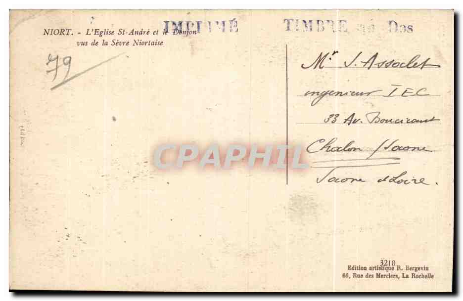 CPA Niort L Eglise St Andre et le Donjon vus de la Sevre Niortaise — Rückseite