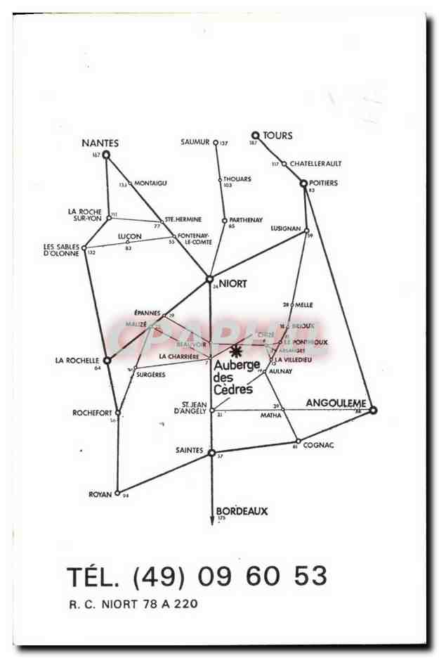 Carte de visit Auberge des Cedres Villiers En Bois Beauvoir Niort Tel Jean Pierre Fournales Proprietaire Chef De Cuisine — Rückseite
