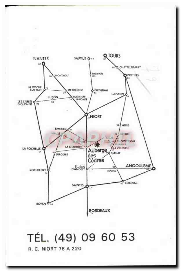 Carte de visit Auberge des Cedres Villiers En Bois Beauvoir Niort Tel Jean Pierre Fournales Proprietaire Chef De Cuisine — Verso