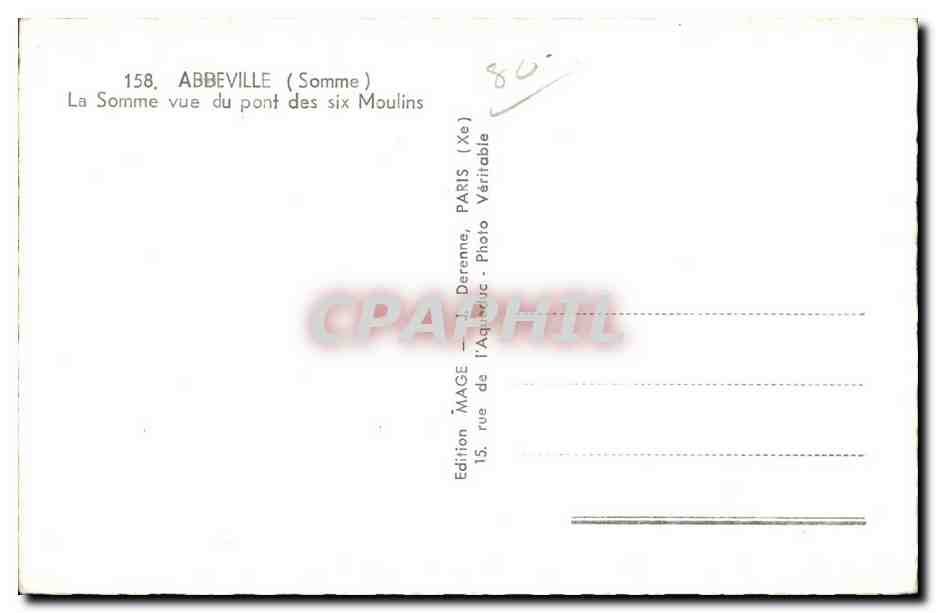 La Somme vue du pont des six Moulin — Abbeville (Somme) — Édition MAGE — Verso