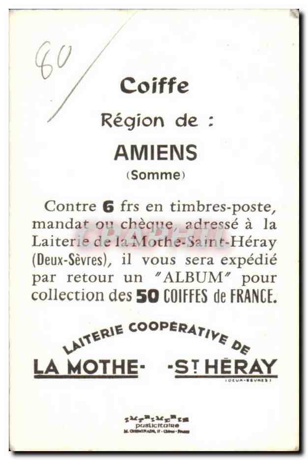 Image Amiens - Coiffe Region de Amiens - Folklore - Costumes -  — Verso