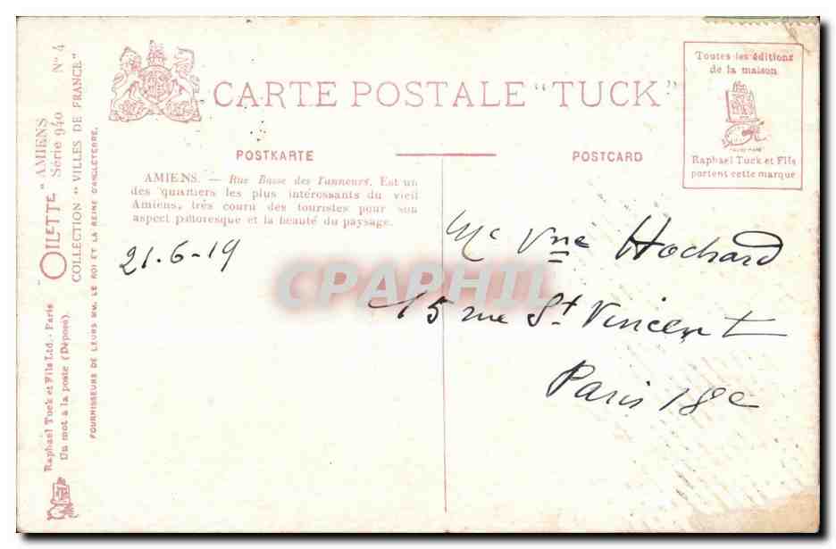 CPA Amiens La Rue Basse des Tanneurs — Rückseite